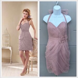 Alfred Angelo Women’s Dusty Rose Tulle Ruched Mini Dress Prom Bridesmaid Sz 14